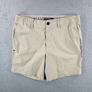 Maven Mens Performance Shorts Khaki Tan 7 Inch Inseam Size 30 (Actual 32)